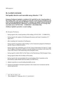 NPN:1  P8_TA-PROVFuel quality directive and renewable energy directive ***II European Parliament legislative resolution of 28 April 2015 on the Council position at first reading with a view to the adop