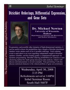 Sobel Seminar  The Department of Statistics and Applied Probability Dirichlet Orderings, Differential Expression, and Gene Sets