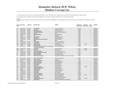 Humanities Abstracts (H.W. Wilson) Database Coverage List 