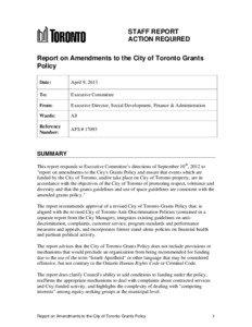 STAFF REPORT ACTION REQUIRED Report on Amendments to the City of Toronto Grants