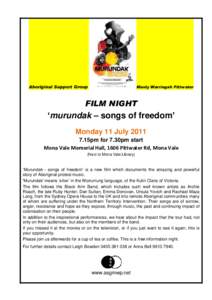 Aboriginal Support Group  Manly Warringah Pittwater FILM NIGHT