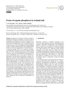 Biogeosciences, 11, 6697–6710, 2014 www.biogeosciences.netdoi:bg © Author(sCC Attribution 3.0 License.  Forms of organic phosphorus in wetland soils