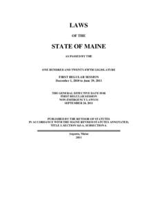 LAWS OF THE STATE OF MAINE AS PASSED BY THE