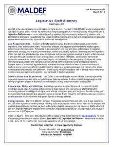 Job Announcement March 2018 Legislative Staff Attorney Washington DC