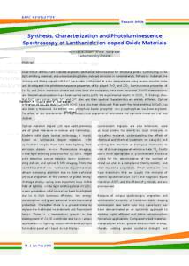 BARC NEWSLETTER Research Article Synthesis, Characterization and Photoluminescence Spectroscopy of Lanthanide ion doped Oxide Materials Santosh K. Gupta and V. Natarajan