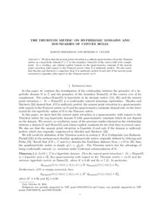 THE THURSTON METRIC ON HYPERBOLIC DOMAINS AND BOUNDARIES OF CONVEX HULLS MARTIN BRIDGEMAN AND RICHARD D. CANARY