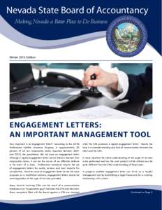 Nevada State Board of Accountancy Making Nevada a Better Place to Do Business Winter 2012 Edition  Engagement Letters: