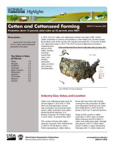 Highlights Cotton and Cottonseed Farming ACH12-17/JanuaryProduction down 13 percent, sales value up 25 percent, since 2007.