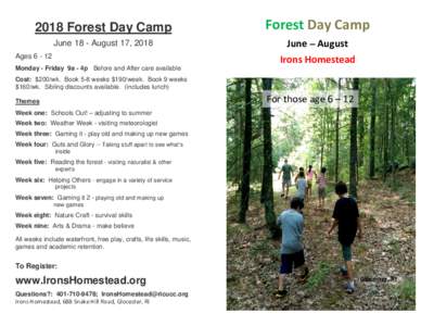 2018 Forest Day Camp  Forest Day Camp June 18 - August 17, 2018