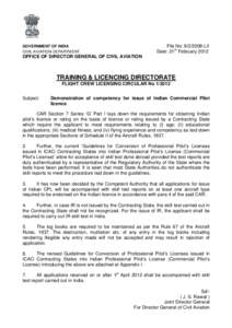File No: LII Date: 21st February 2012 GOVERNMENT OF INDIA CIVIL AVIATION DEPARTMENT