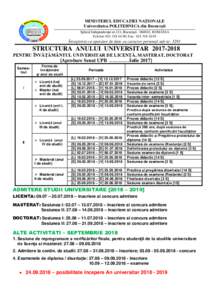 MINISTERUL EDUCAŢIEI NAŢIONALE Universitatea POLITEHNICA din Bucureşti Splaiul Independenţei nr.313, Bucureşti, ROMÂNIA Telefon: ; Fax:   Înregistrat ca operator de date cu carac