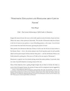 Nomothetic Explanation and Humeanism about Laws of Nature* Harjit Bhogal Draft – Final version forthcoming in Oxford Studies in Metaphysics  Imagine the mosaic of events that occur in this world, spread out across the 