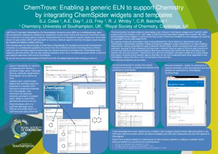 ChemTrove: Enabling a generic ELN to support Chemistry by integrating ChemSpider widgets and templates 1, 2,