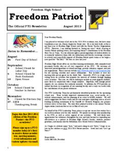 Freedom High School  Freedom Patriot The Official PTO Newsletter  August 2013