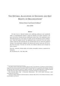 THE OPTIMAL ALLOCATION OF DECISION RIGHTS IN ORGANIZATIONS∗ AND  EXIT