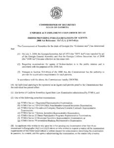 COMMISSIONER OF SECURITIES  STATE OF GEORGIA UNIFORM ACT IMPLEMENTATION ORDER[removed]