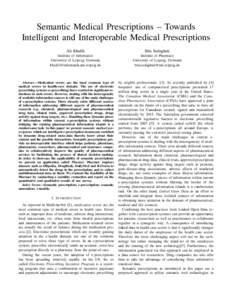 Semantic Medical Prescriptions – Towards Intelligent and Interoperable Medical Prescriptions Ali Khalili Bita Sedaghati