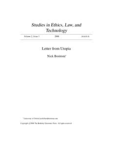 Studies in Ethics, Law, and Technology Volume 2, Issue
