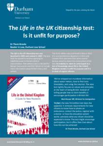 Shaped by the past, creating the future  Durham Law School The Life in the UK citizenship test: Is it unfit for purpose?