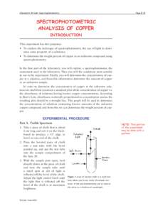 Chemistry 111 Lab: Spectrophotometry  Page E-11 SPECTROPHOTOMETRIC ANALYSIS OF COPPER