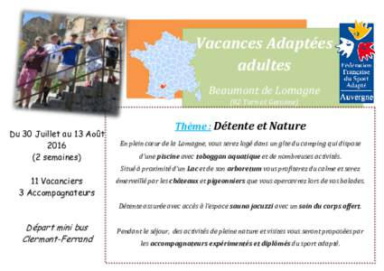 Vacances Adaptées adultes ² Beaumont de Lomagne (82 Tarn et Garonne)