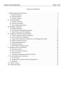 Federal Funding Opportunity  Page 1 of 36 TABLE OF CONTENTS