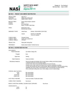 SAFETY DATA SHEET  Product #: See Section 1 Revision Date: June 4, 2015  Name of Product: