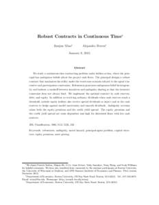 Robust Contracts in Continuous Time∗ Jianjun Miao† Alejandro Rivera‡  January 9, 2015