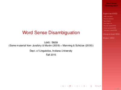 Word Sense Disambiguation Supervised WSD WSD evaluation Feature extraction