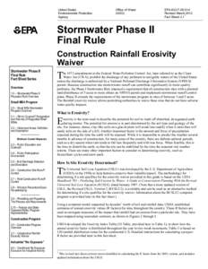Stormwater Phase II Final Rule: Construction Rainfall Erosivity Waiver