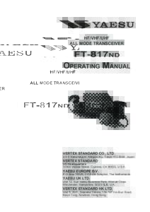 HF/VHF/UHF ALL MODE TRANSCEIVER FT-817ND  OPERATING MANUAL