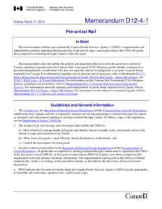 Memorandum D12-4-1  Ottawa, March 17, 2014 Pre-arrival Rail In Brief
