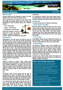 Energy Balance  March 2009 What is energy?