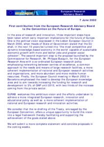 European Research Advisory Board 7 June 2002 First contribution from the European Research Advisory Board to the Convention on the Future of Europe.