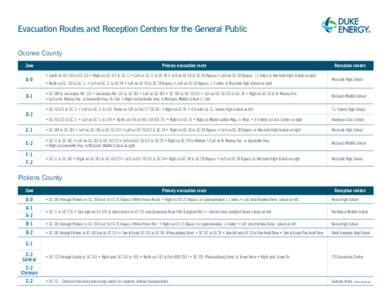Evacuation Routes and Reception Centers for the General Public Oconee County Zone A-0