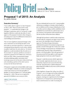 MARCH 25, 2015 S2015-01 ISBN:   Proposal 1 of 2015: An Analysis By James Hohman  Executive Summary *