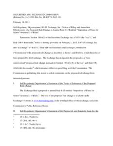 SECURITIES AND EXCHANGE COMMISSION (Release No[removed]; File No. SR-BATS[removed]February 18, 2015 Self-Regulatory Organizations; BATS Exchange, Inc.; Notice of Filing and Immediate Effectiveness of a Proposed Rule Ch