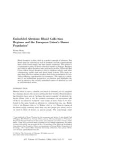 Embedded Altruism: Blood Collection Regimes and the European Union’s Donor Population1 Kieran Healy Princeton University