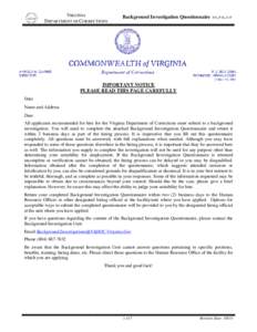VIRGINIA DEPARTMENT OF CORRECTIONS Background Investigation Questionnaire  101_F14_5-15