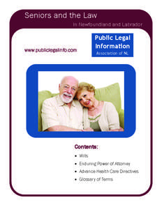Seniors and the Law In Newfoundland and Labrador www.publiclegalinfo.com  Public Legal