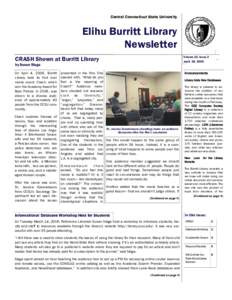 Central Connecticut State University  Elihu Burritt Library Newsletter CRASH Shown at Burritt Library