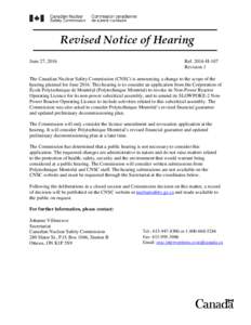 Revised Notice of Hearing June 27, 2016 RefH-107 Revision 1