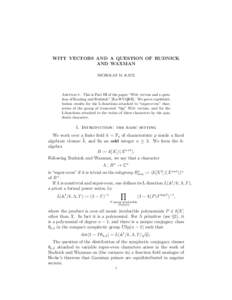 WITT VECTORS AND A QUESTION OF RUDNICK AND WAXMAN NICHOLAS M. KATZ Abstract. This is Part III of the paper “Witt vectors and a question of Keating and Rudnick” [Ka-WVQKR]. We prove equidistribution results for the L-