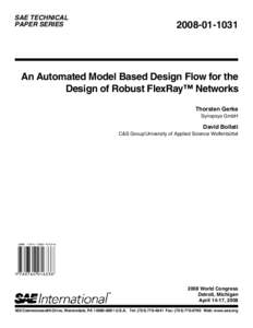 SAE TECHNICAL PAPER SERIES[removed]An Automated Model Based Design Flow for the