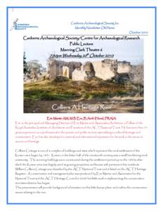 Canberra Archaeological Society Inc Monthly Newsletter Old News October 2010 Canberra Archaeological Society/Centre for Archaeological Research Public Lecture