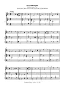 Shrewsbury Lasses English Dance Tune Arranged for Bass Recorder and Keyboard/Clavichord/Spinet Briskly =