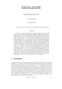 ISCID Archive - June 30, 2003 © 2003 I.G.D. Strachan and ISCID An Evaluation of “Ev” I.G.D. Strachan June 30, 2003