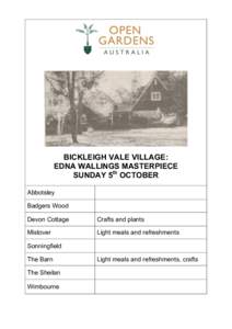 BICKLEIGH VALE VILLAGE: EDNA WALLINGS MASTERPIECE SUNDAY 5th OCTOBER Abbotsley Badgers Wood Devon Cottage