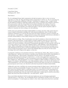 November 12, 2014 United States Senate Washington, D.CDear Senator: We, the undersigned human rights organizations and trade associations, write to convey our strong opposition to S. 2536, the “Stop Advertising