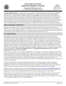 Instructions for Form I-9, Employment Eligibility Verification Department of Homeland Security U.S. Citizenship and Immigration Services  USCIS